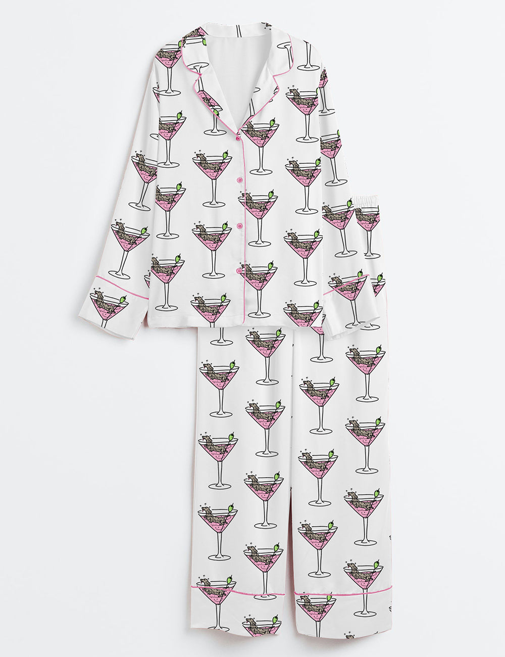 Women’s Weenies Martinis Dachshund Long Sleeve Satin Pajama Set