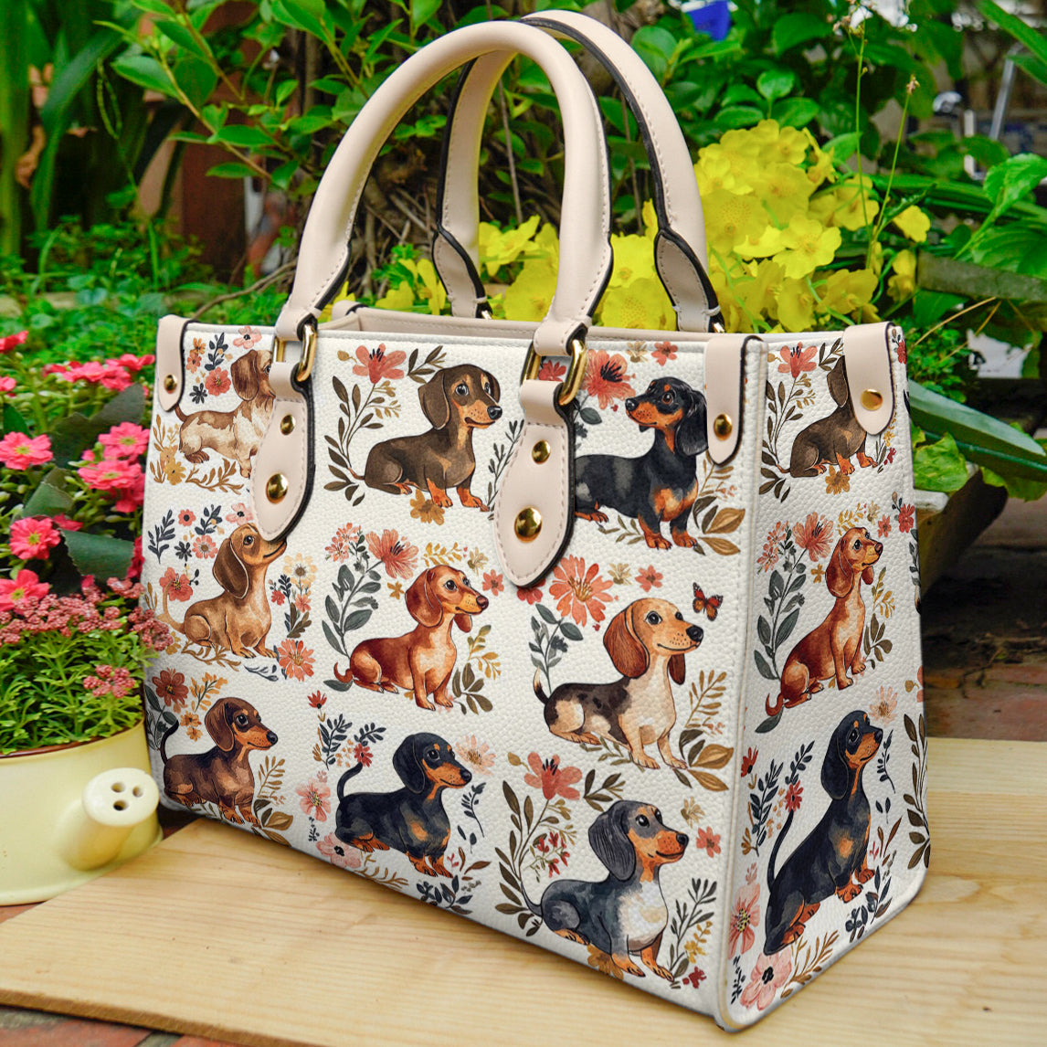 Dachshund Leather Bag Garden Escape