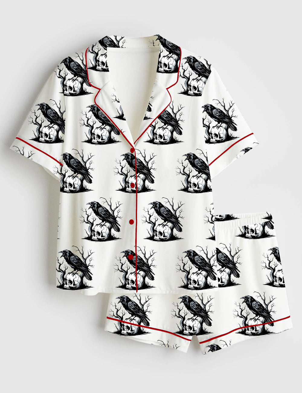 Women’s F-Caw-F Funny Raven Retro Crow Gothic Crow Art Black Crow Short Sleeve Satin Pajama Set