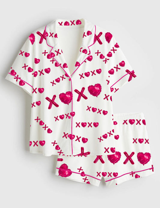 Women's Valentine's Vibes Short Sleeve Satin Pajama Set