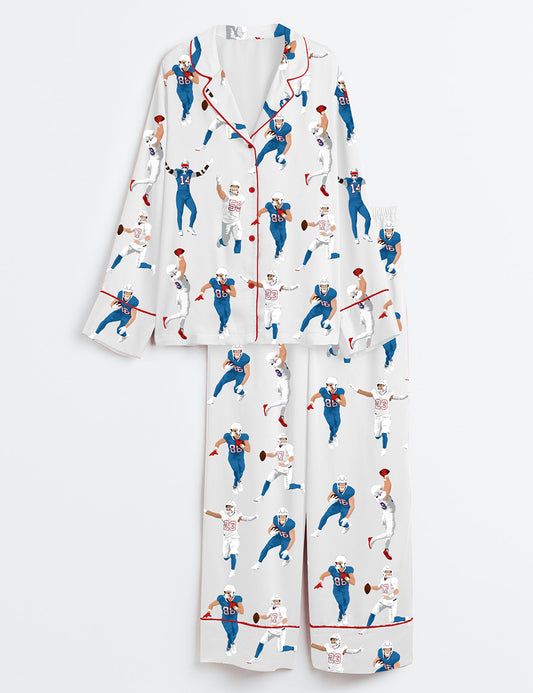 Men's America Football Jersey Long Sleeve Satin Pajama Set