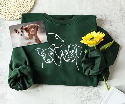 Embroidered Dog Mom Sweatshirt - Personalized Hoodie With Custom One-Line Portrait From Photo - Design Your Own Shirt - Dog Lover Gifts for Men and Women