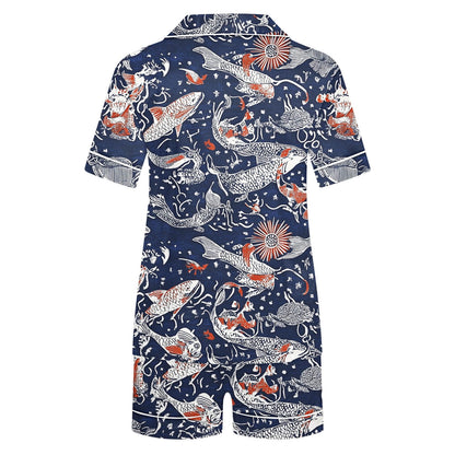 Simua Button Dowm Pajamas for Women, Women's Fashionable Print Short Sleeved Lapel Shirts with Shorts Summer Soft Home Wear Set, Size S-XXL