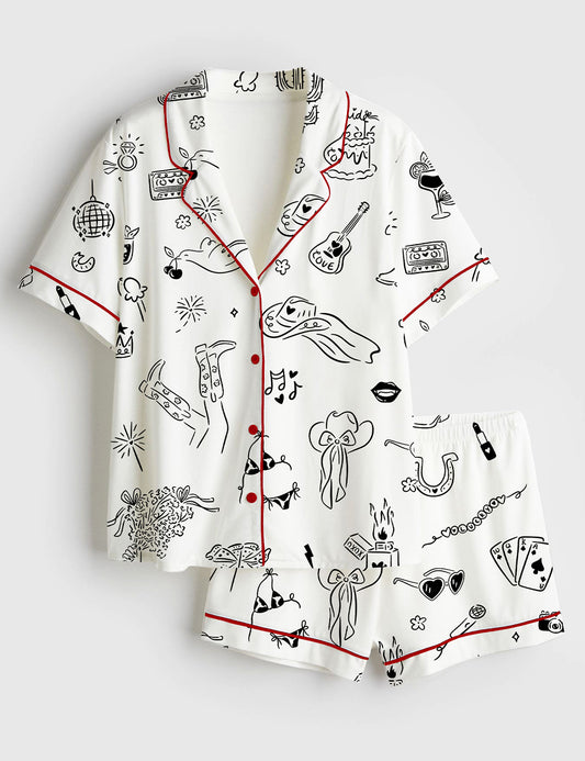 Women's Western Cowgirl Bachelorette Party Short Sleeve Satin Pajama Set