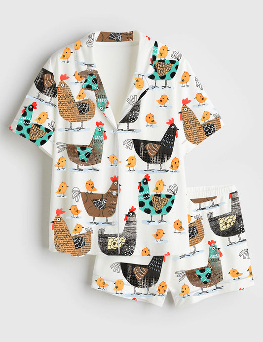 Women’s Chicken Herd Short Sleeve Satin Pajama Set