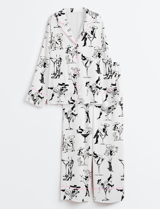 Women’s Western Cowgirl Cocktail Long Sleeve Satin Pajama Set