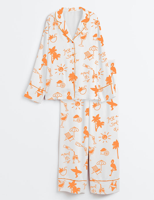 Women’s Aperol Spritz Summer Beach Long Sleeve Satin Pajama Set