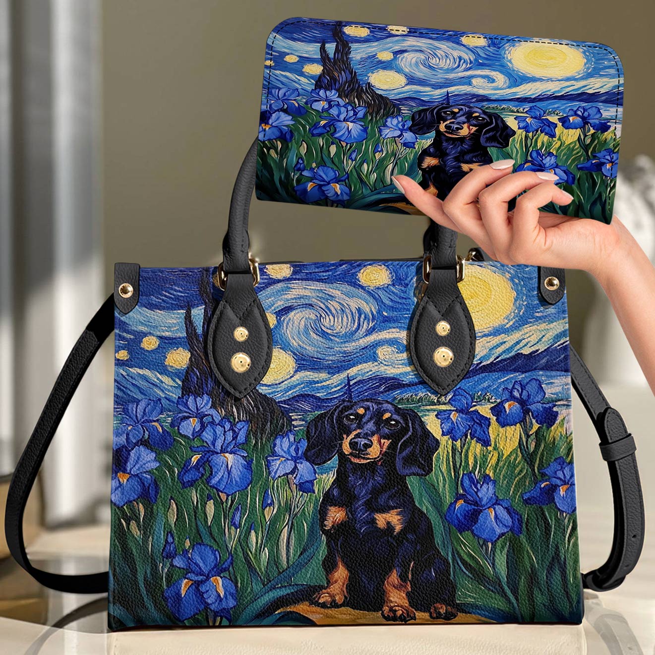 Leather Bag Irish Starry Night Dachshund Delight