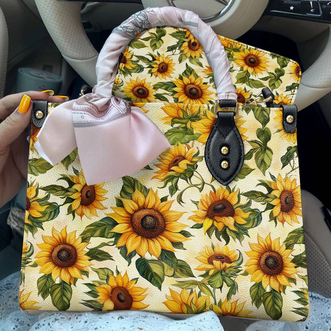 Leather Bag Happy Sunflowers