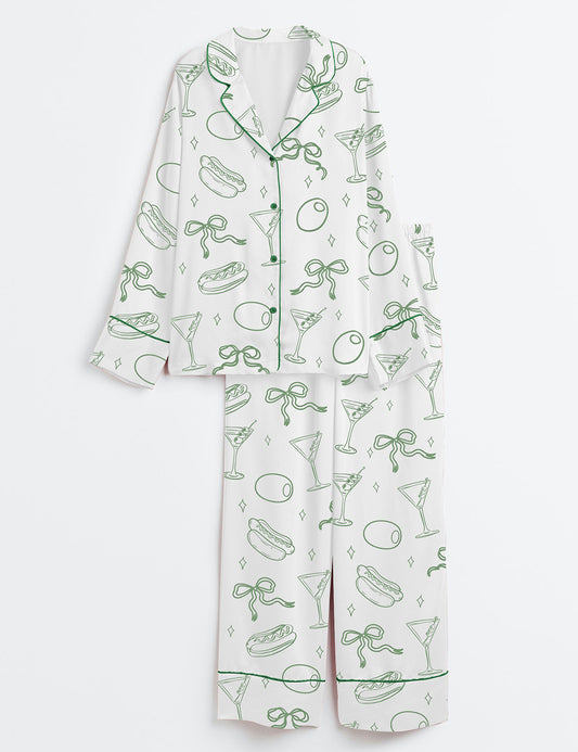 Women’s Martinis And Weenies Bachelorette Tinis Weenies Design Hot Dog Birthday Theme Dirty Martini Long Sleeve Satin Pajama Set