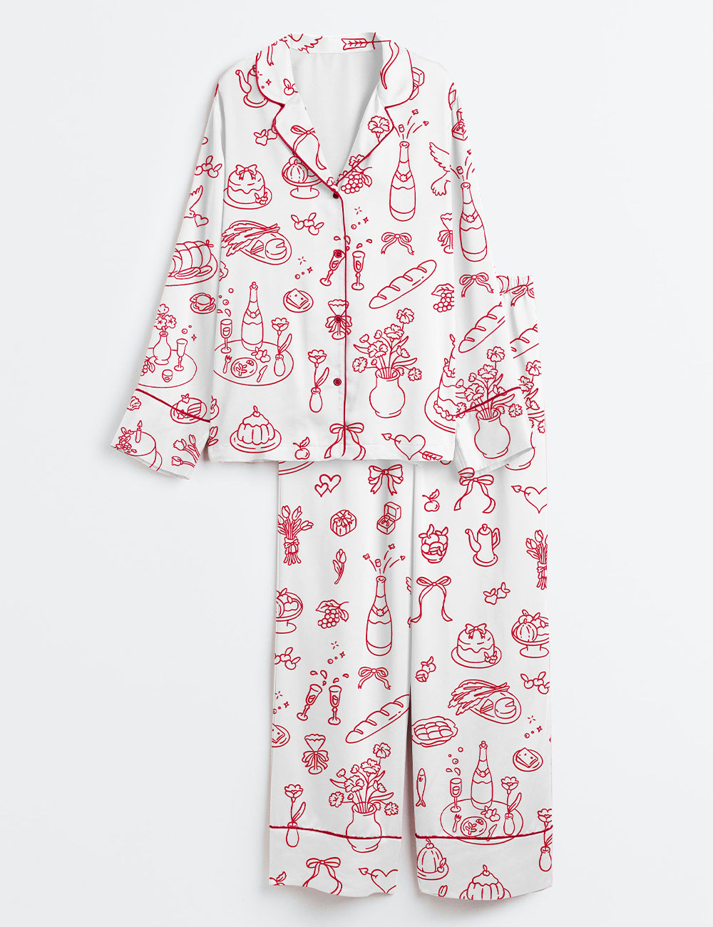 Women's Hand Drawn Wedding Long Sleeve Satin Pajama Set