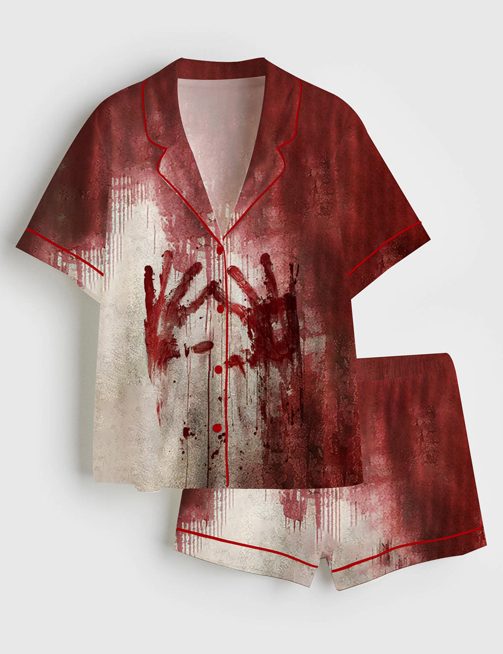 Women’s Bloody Hands Horror Halloween Short Sleeve Satin Pajama Set