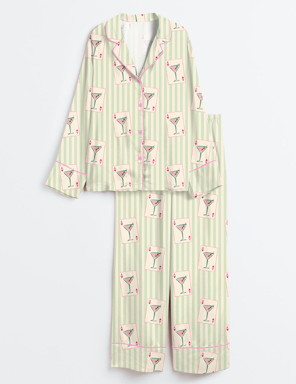 Women’s Dirty Martini La Dolce Vita Summer Cocktail  Martini Lover Long Sleeve Satin Pajama Set