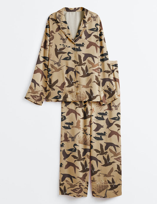 Women's Duck Camouflage Long Sleeve Satin Pajama Set