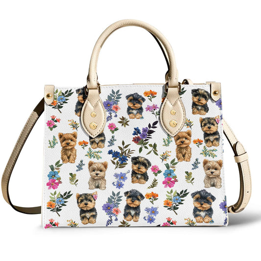 Leather Bag Yorkie Blossom Charm