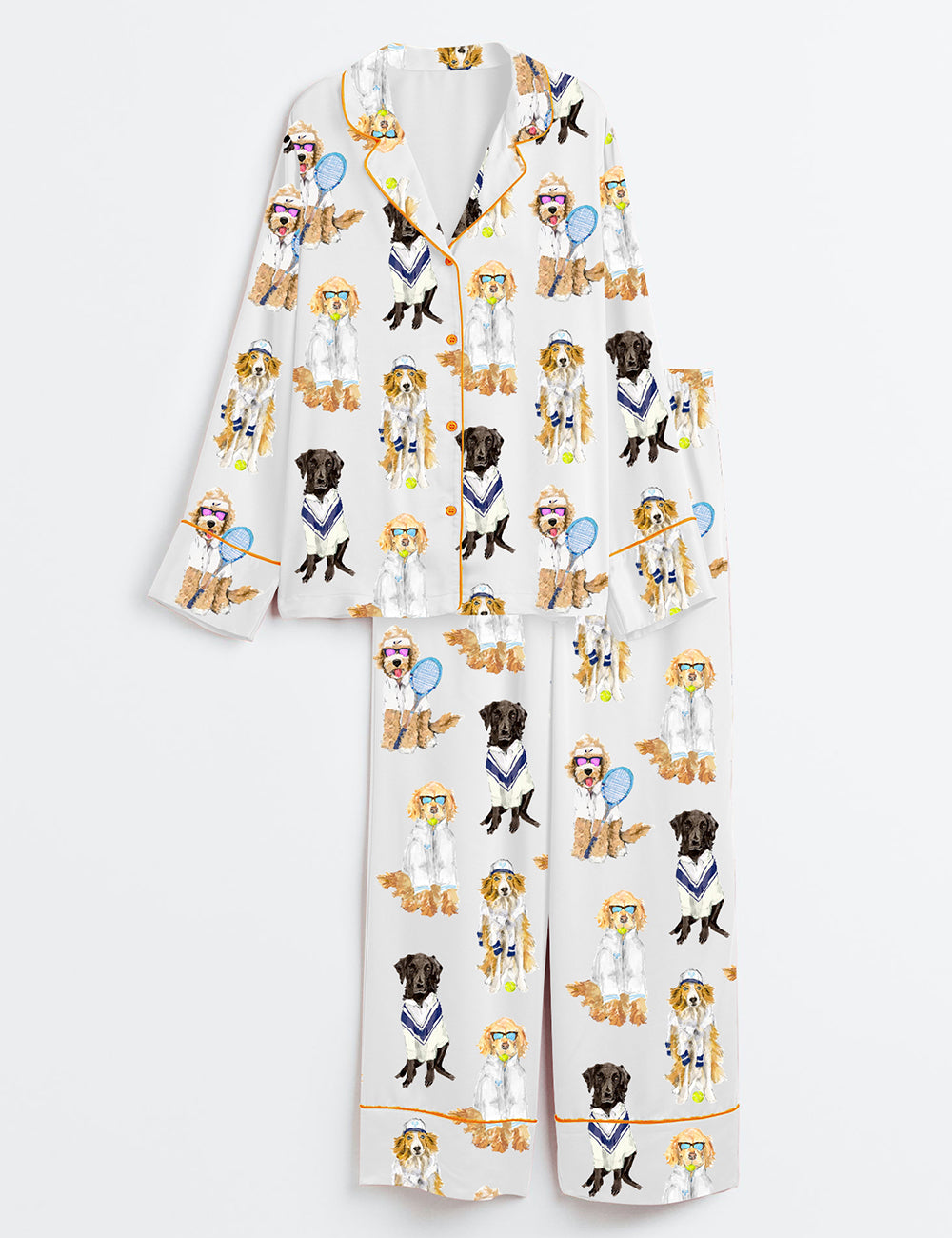 Women’s Tennis Goldenretriever Dog Lover Long Sleeve Satin Pajama Set