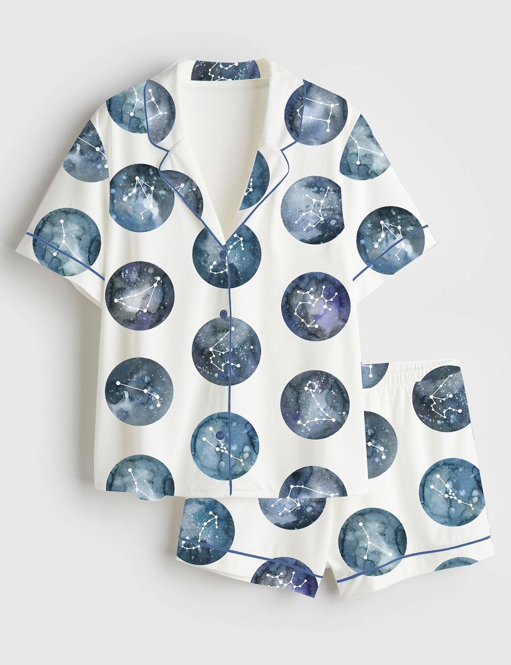 Women’s Watercolor Zodiac Constellations Galaxy Nursery Short Sleeve Satin Pajama Set