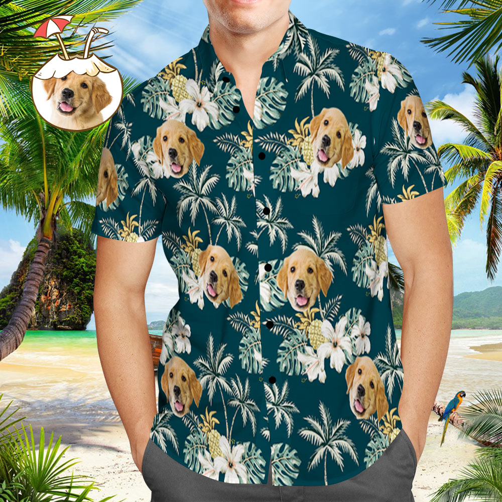 Custom Hawaiian Shirts with Pet Face Funky Vintage Hawaiian Shirt Casual Short Sleeve Shirt