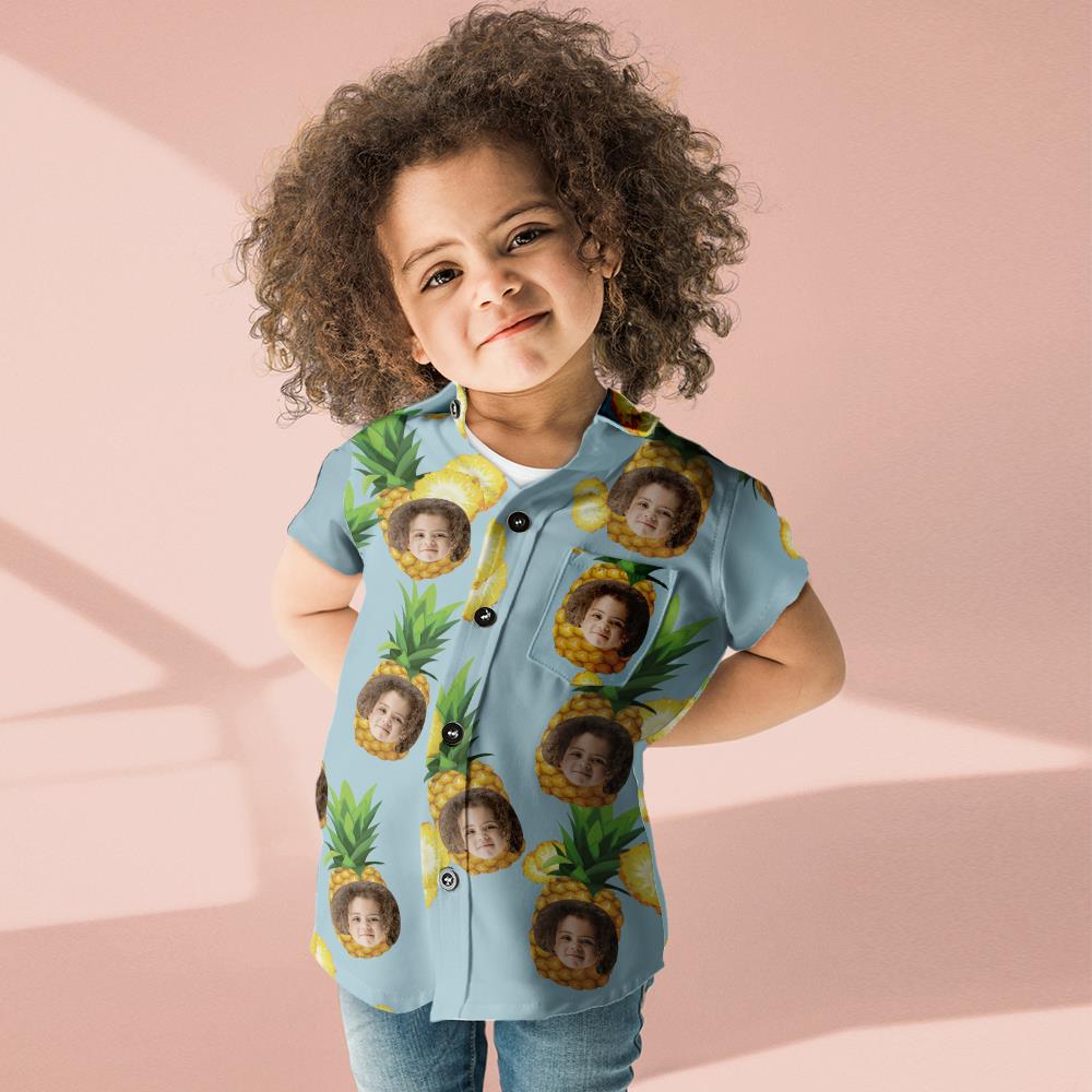 Custom Photo Hawaiian Shirt Couple Outfit Parent-child Wears Personalised Face Hawaiian Shirt Gift Big Pineapple