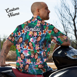 Custom Face Shirt Men's Hawaiian Shirt with Text Personalized Photo Colorful Flowers Tshirts