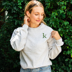 Embroidered Floral Initial Crewneck Sweatshirt ,Cute Custom Fall Sweatshirt, Pretty and Cozy Embroidered Fall Vibes Sweatshirt GEMMA