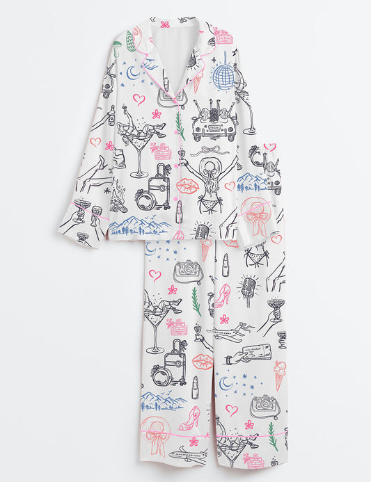 Women’s Girl's Trip Bachelorette Party Travel Long Sleeve Satin Pajama Set