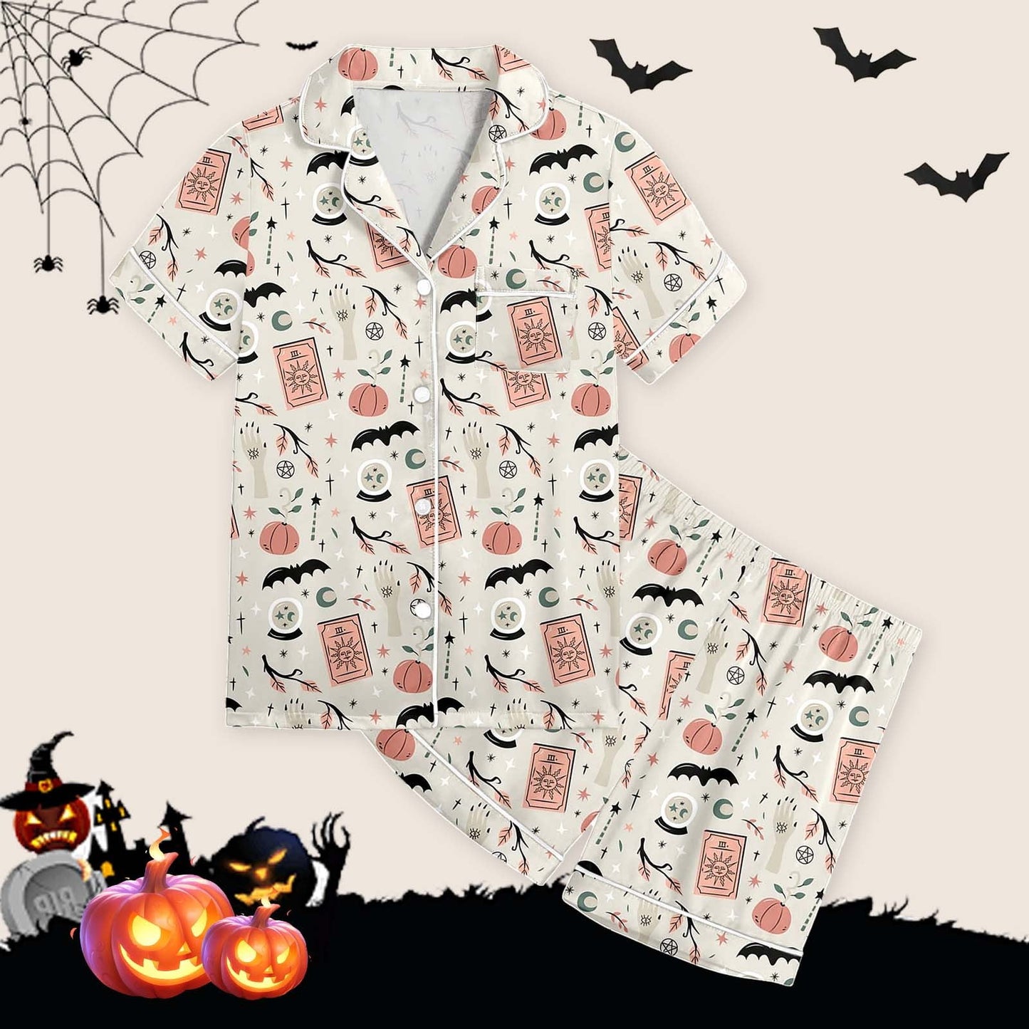 Weebloom Toddler Girl Pajamas Halloween 2 Piece With Lapel Collar Home Kids Age 2-13 Year Round Casual Outfit Stretchy Breathable Sleepwear,6-7 Years