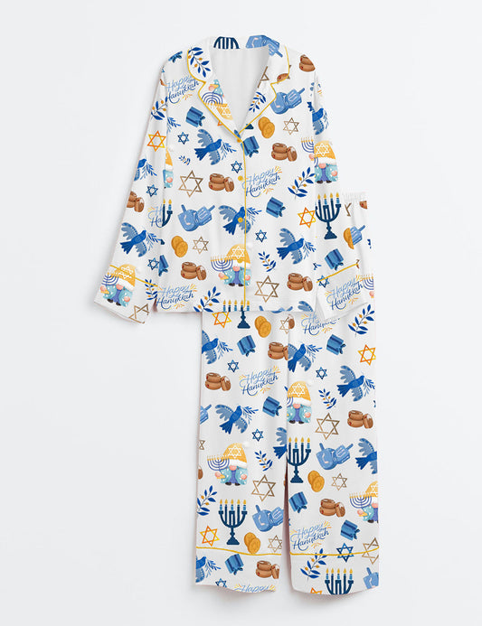 Women's Hanukkah Long Sleeve Satin Pajama Set