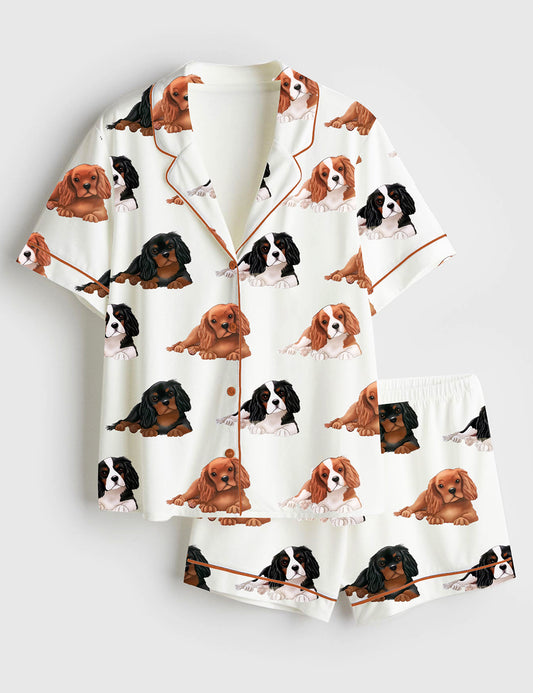 Women’s Cavalier King Charles Spaniel Dog Short Sleeve Satin Pajama Set