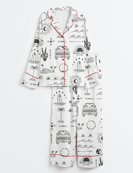 Women’s Kind Of Day Long Sleeve Satin Pajama Set