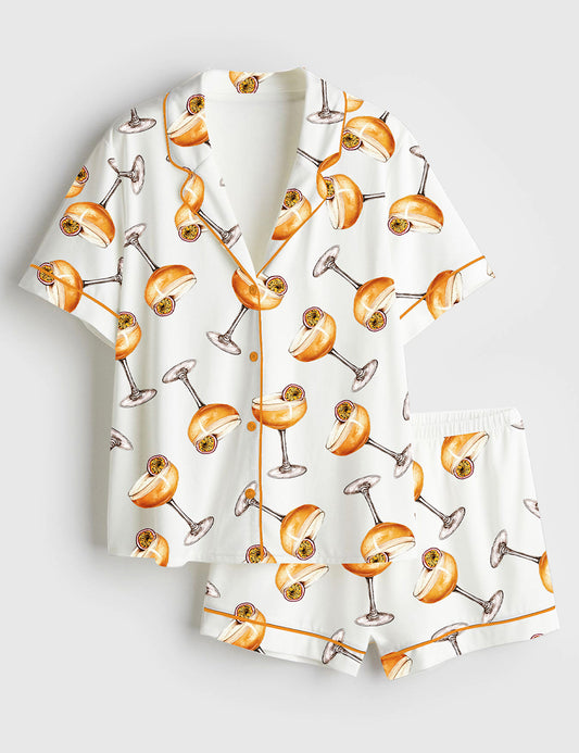 Women’s Passionfruit Martini Pornstar Martini Cocktail Short Sleeve Satin Pajama Set