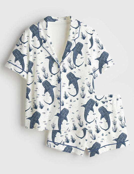 Women’s Whale Shark Short Sleeve Satin Pajama Set