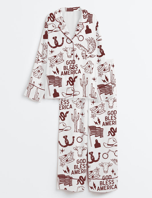 Women’s God Bless America Long Sleeve Satin Pajama Set