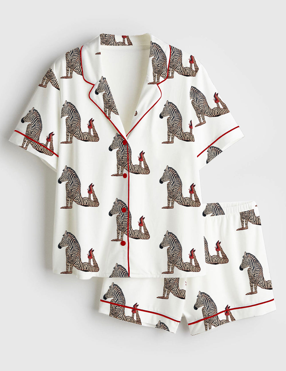 Women’s Zebra Wearing Red High Heels Short Sleeve Satin Pajama Set