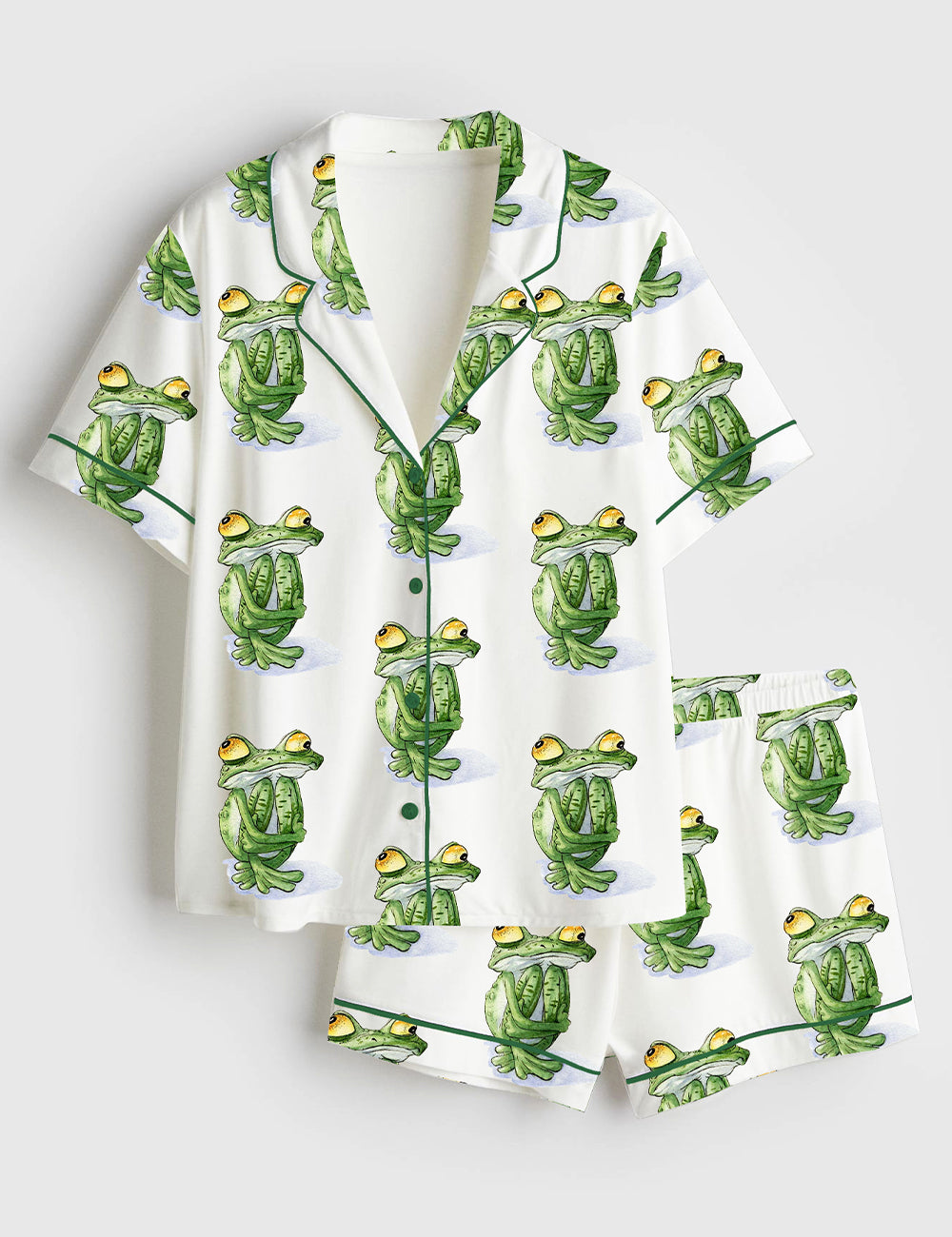 Women’s Silly Frog Hugging Its Body Short Sleeve Satin Pajama Set