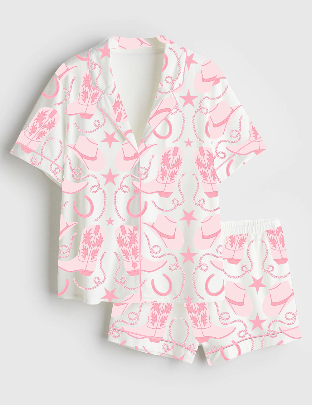 Women's Western Style Cowboy Short Sleeve Satin Pajama Set