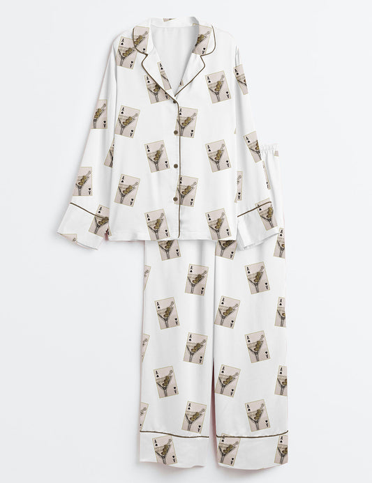 Women’s Ace Card Martini Extra Dirty Mosaic Martini Cocktail Long Sleeve Satin Pajama Set