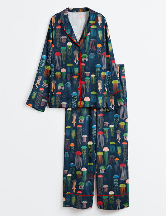 Women's Just Jellies Jellyfish Sea World Long Sleeve Satin Pajama Set