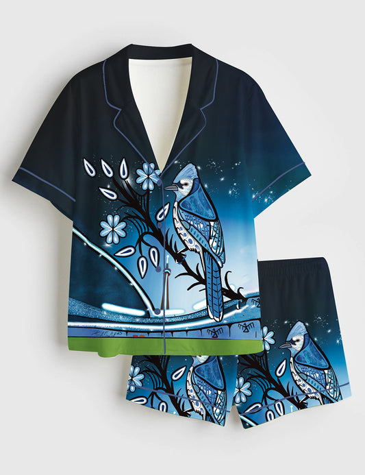Women’s Blue Jays Birds Baseball Fan Short Sleeve Satin Pajama Set
