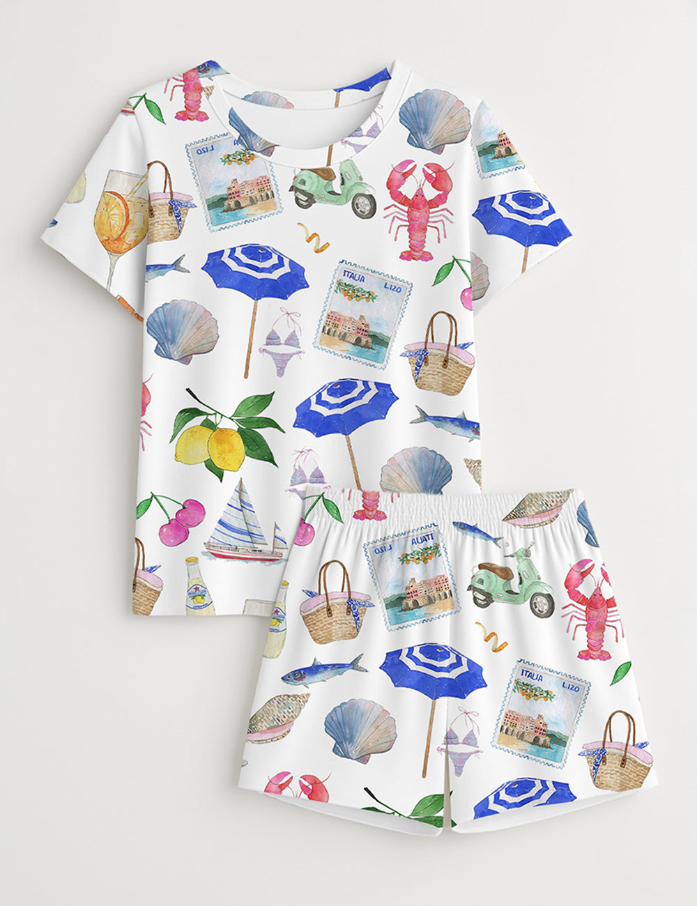 Women’s Amalfi Coast Italian Summer Coastal Beach Bachelorette Beach Summer Whimsical Travel Short Sleeve Pajama Set