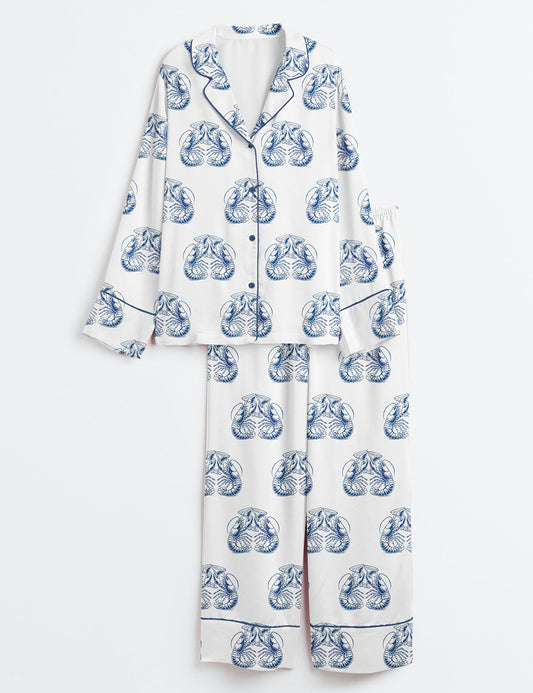 Women’s Martini And Lobster Diet Funny Martini Lobster Fisherman Aesthetic Girly Martini Cocktail Print Long Sleeve Satin Pajama Set