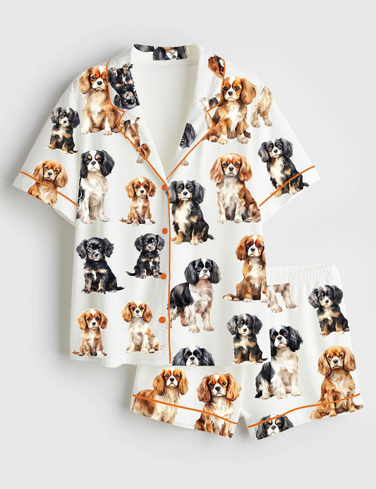 Women’s Cavalier King Charles Spaniel Short Sleeve Satin Pajama Set