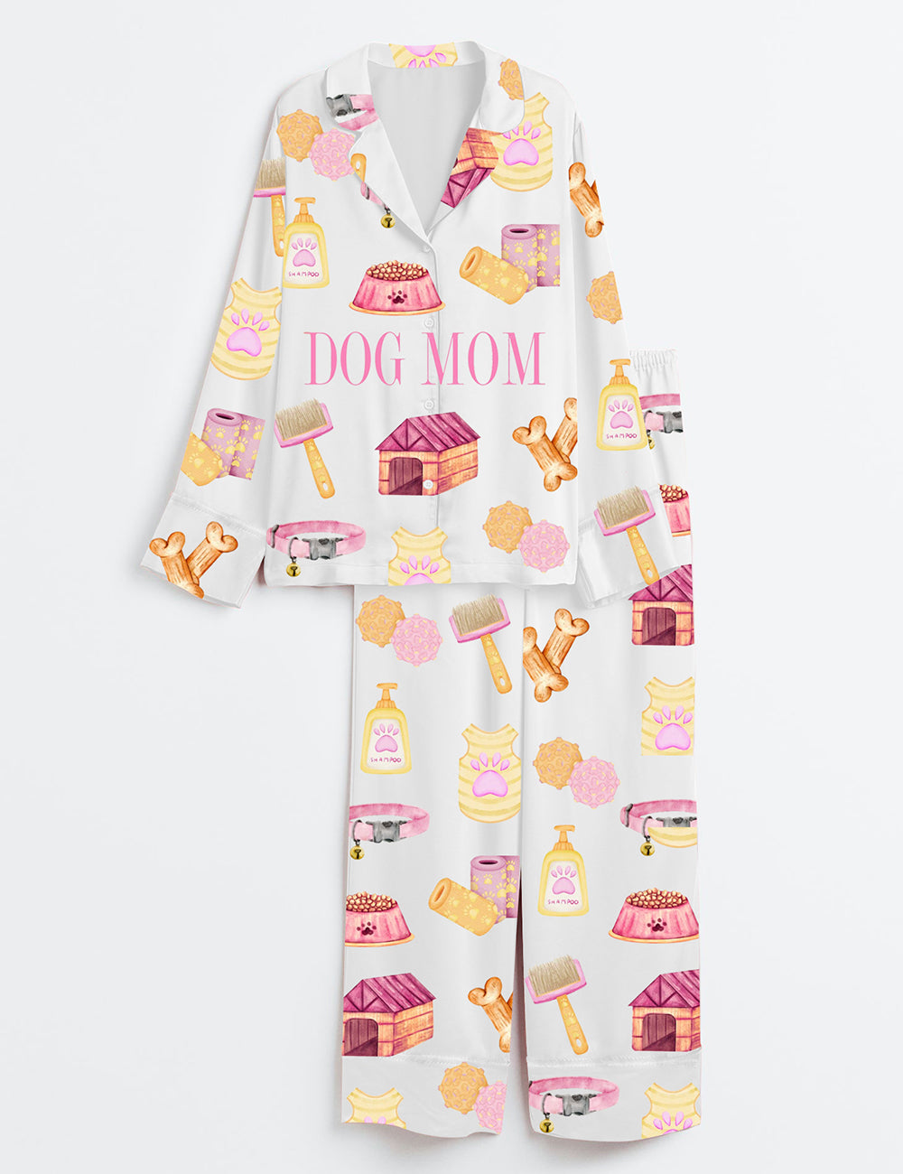 Women’s Dog Mom Stuff Dog Mama Long Sleeve Satin Pajama Set