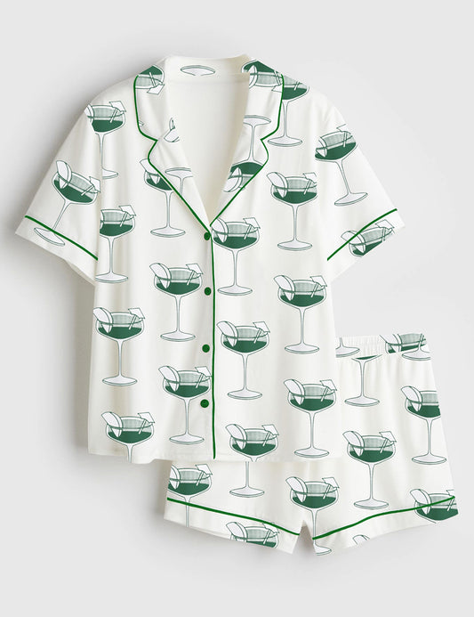 Women’s Tinis And Tennis Martini Lovers Tennis Players Short Sleeve Satin Pajama Set
