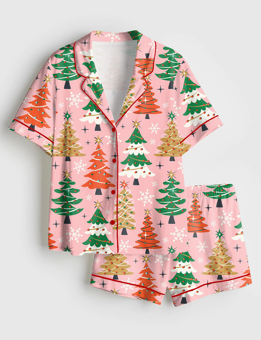 Women’s Christmas Tree Short Sleeve Satin Pajama Set