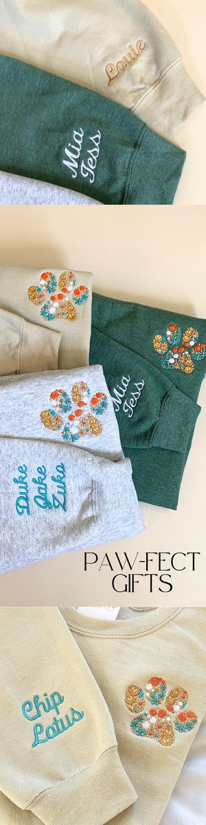 Floral Embroidered Fall Sweatshirt Custom Autumn Crewneck w Pet Name on Sleeve Fall Sweatshirt for Dog Lover Fall Fur MAMA Sweatshirt