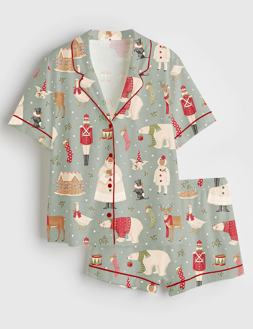 Women’s Merry Little Christmas Winterfriends Short Sleeve Satin Pajama Set