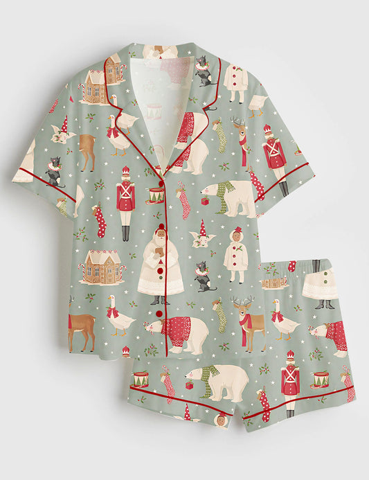 Women’s Merry Little Christmas Winterfriends Short Sleeve Satin Pajama Set