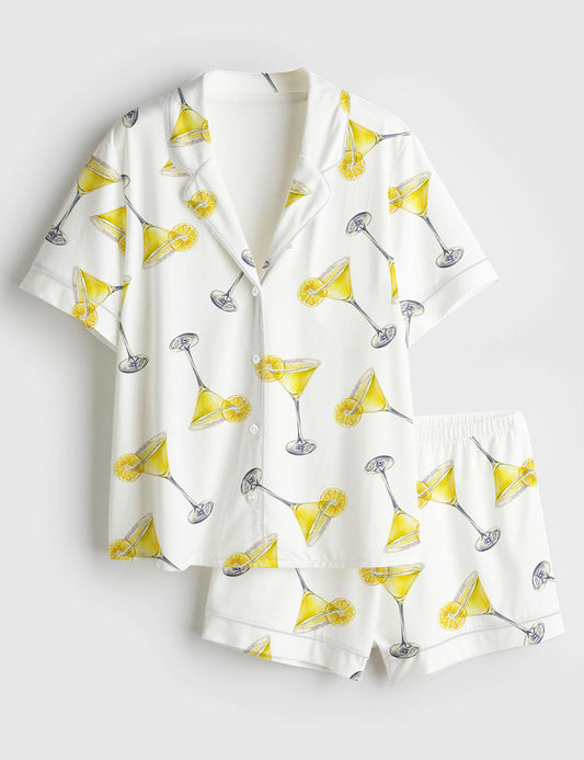 Women’s Lemon Drop Martini Short Sleeve Satin Pajama Set