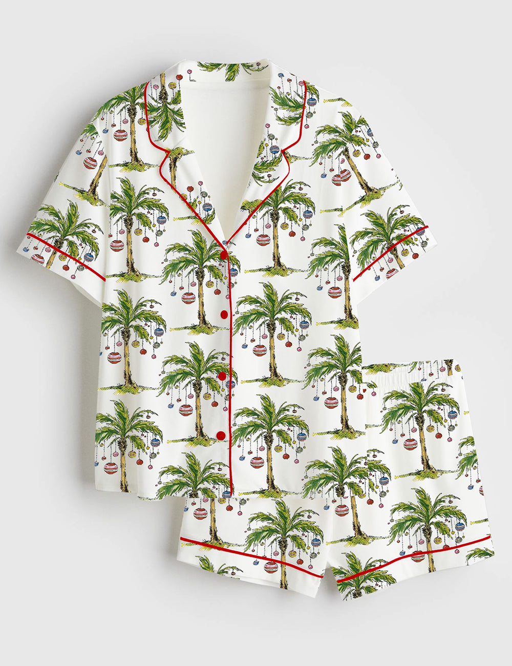 Women’s Christmas Palm Tree Short Sleeve Satin Pajama Set